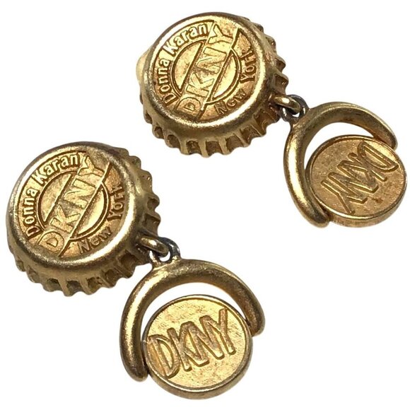 Donna Karan DKNY Clip On Earrings Vintage LogoBottle Cap Design Rare - Picture 1 of 3